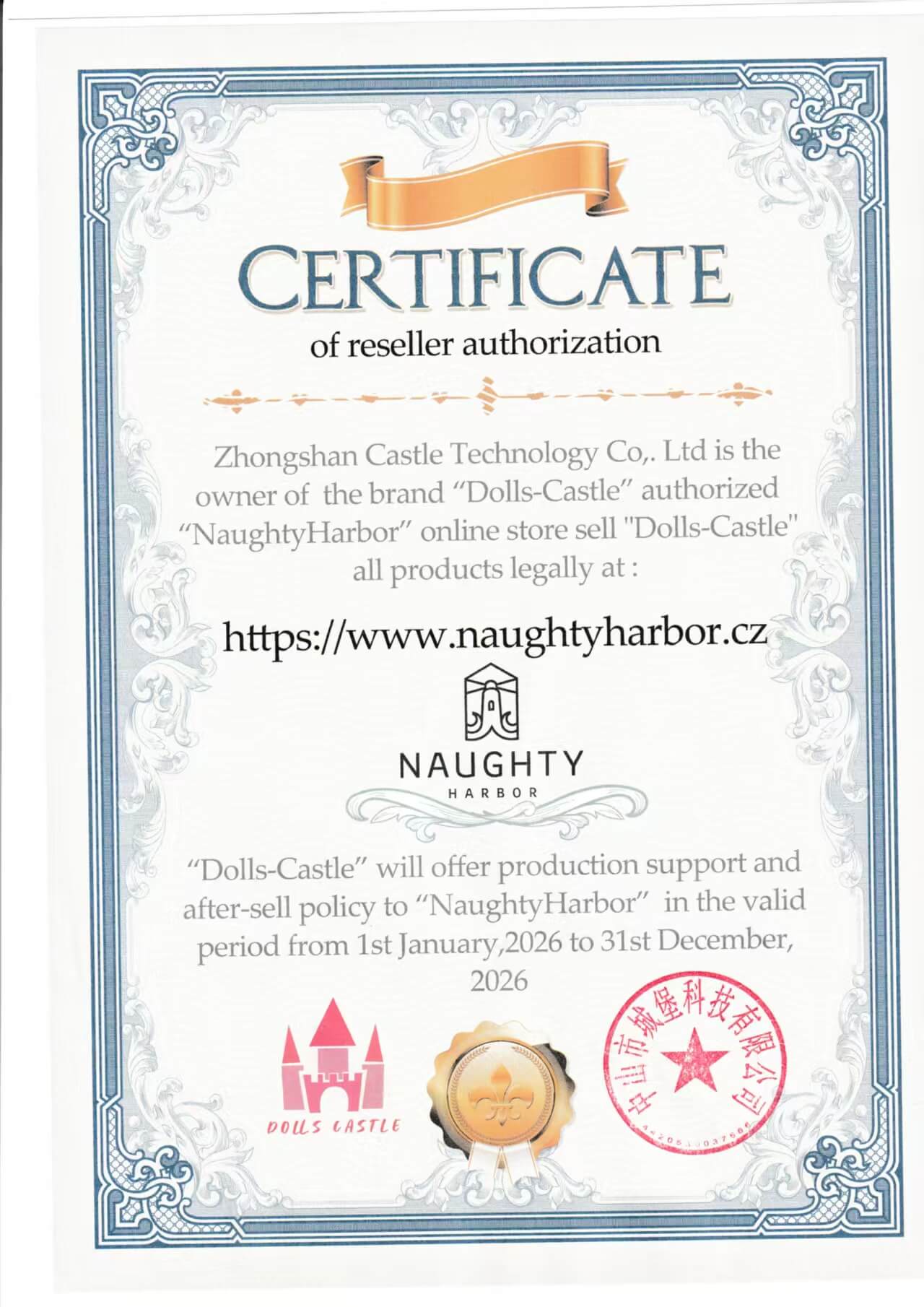 DollsCastle  certifikát sex doll