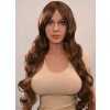 Hnědá paruka - dlouhé vlnité vlasy s ofinou